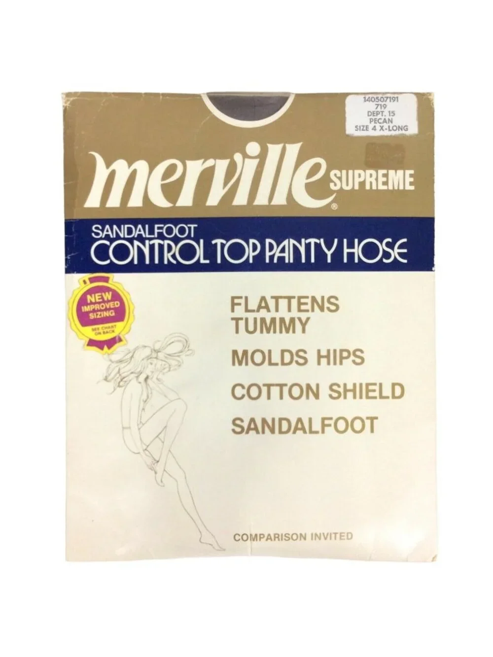 Merville Supreme Pantyhose 4X Long Pecan Brown Control Top Sandalfoot Vintage 80